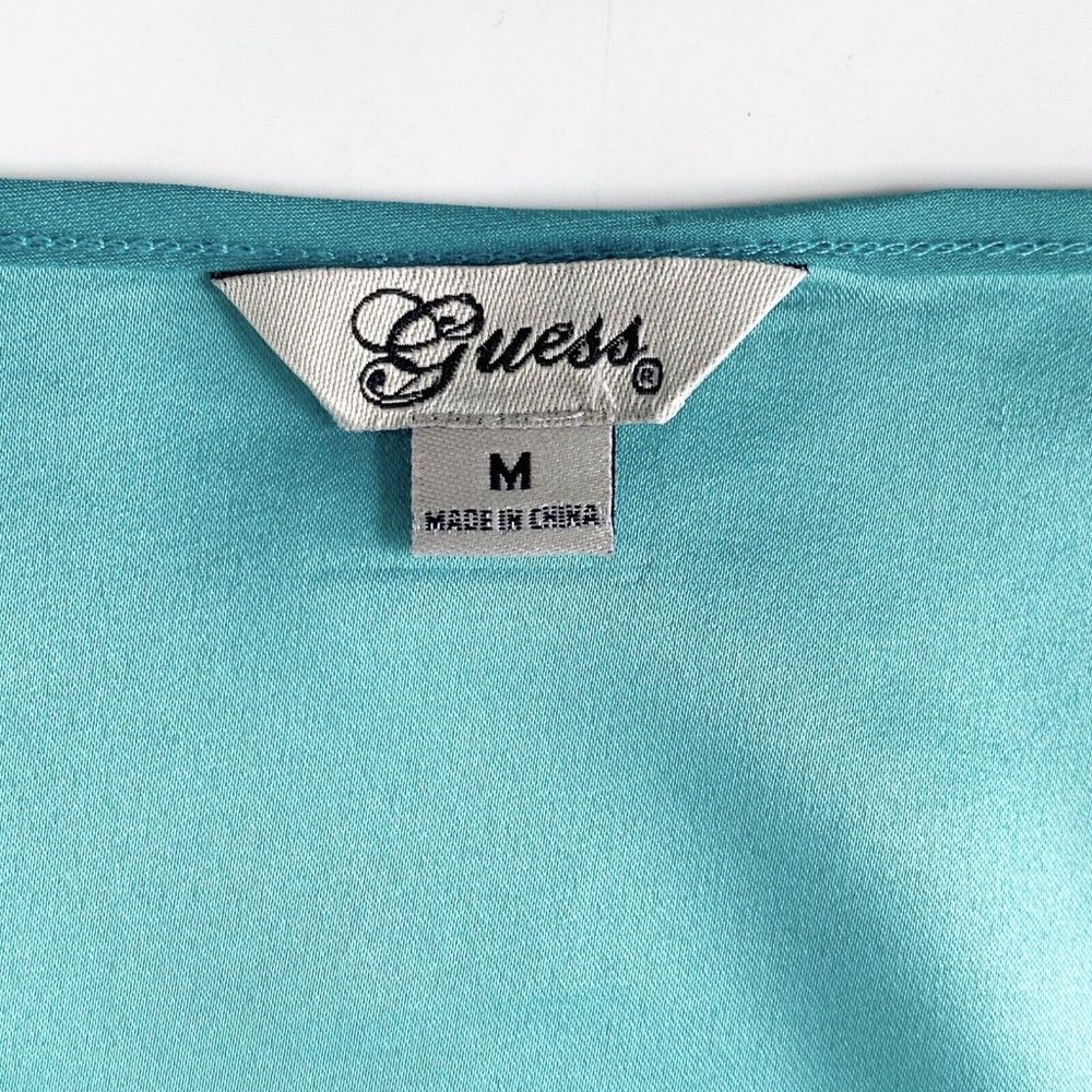Turquoise Racerback Ruffle Trim Tank Blouse Medium - Picture 2 of 7